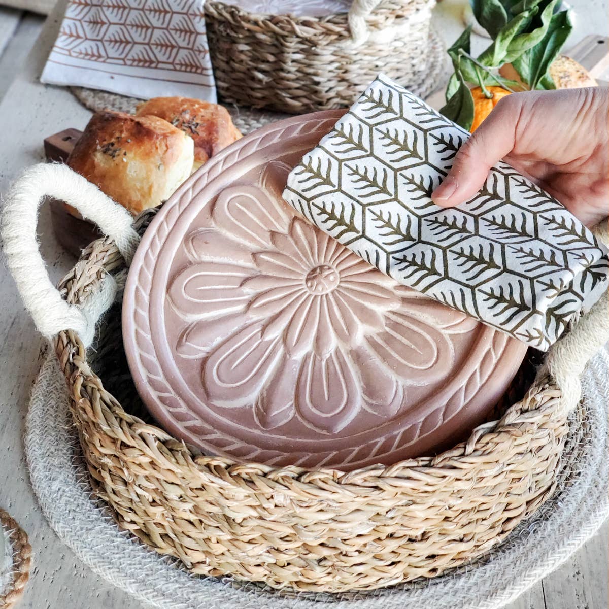 Bread Warmer Basket With Stone - Large Bread Baskets For