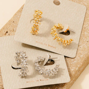 Studded Flower Link Solid Hoop Earrings