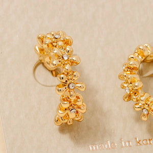 Studded Flower Link Solid Hoop Earrings