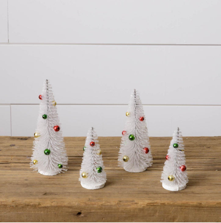 Glitter White w/ Ornaments Bottle Brush Tree Set
