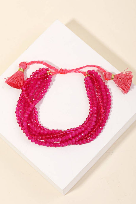 Hot Pink- Multi Bead Adjustable Bracelet