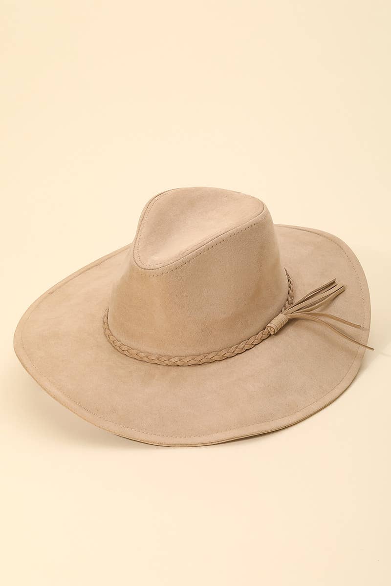 Ivory- Braided Faux Suede Fashion Hat