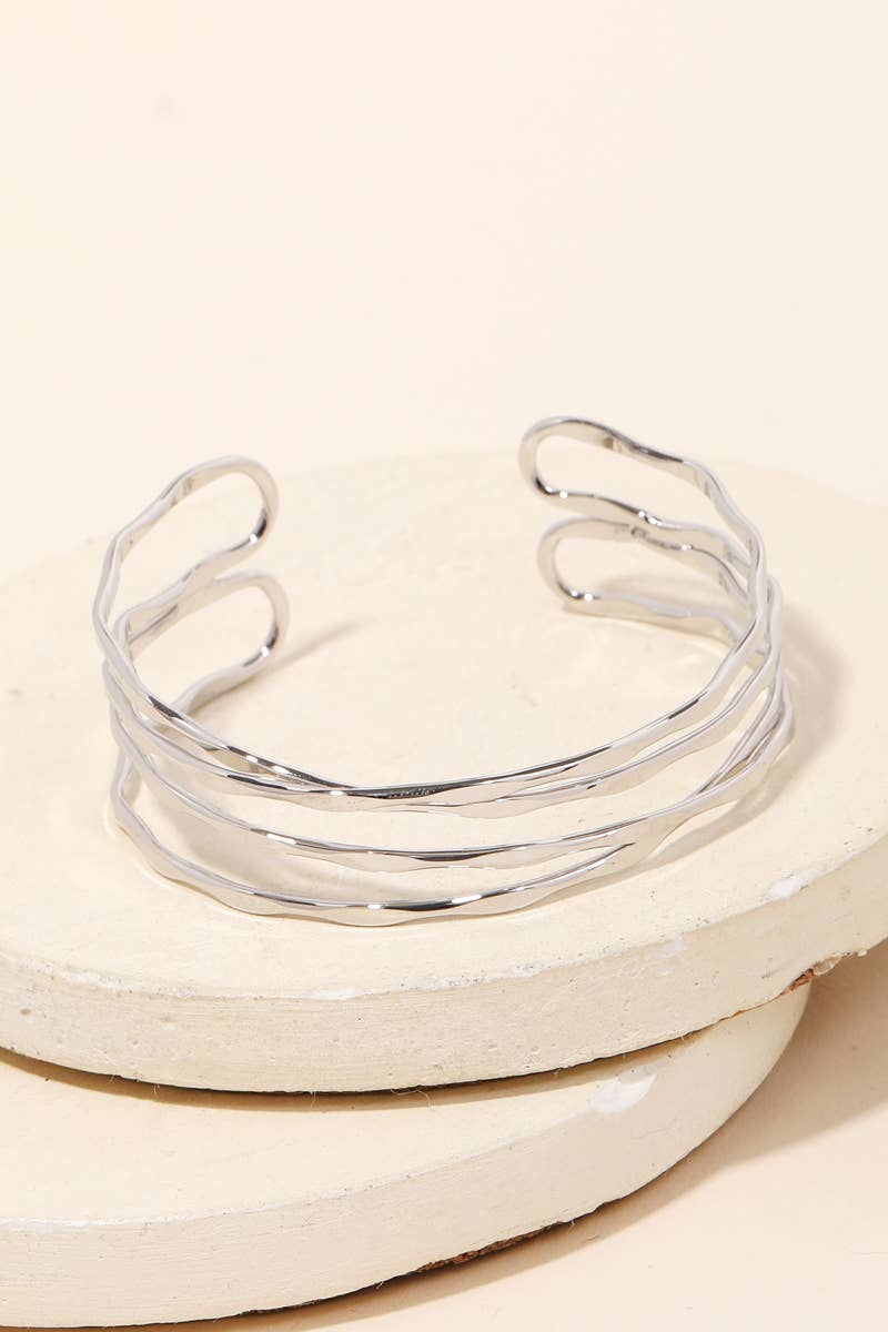 Silver- Metallic Hammered Cutout Cuff Bracelet