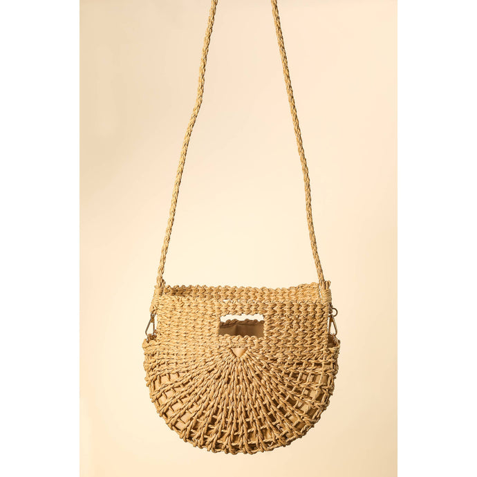 Tan- Braided Semi Circle Tote Bag