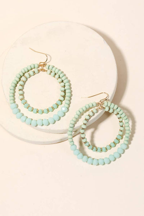 Mint- Beaded Circle Layered Drop Earrings