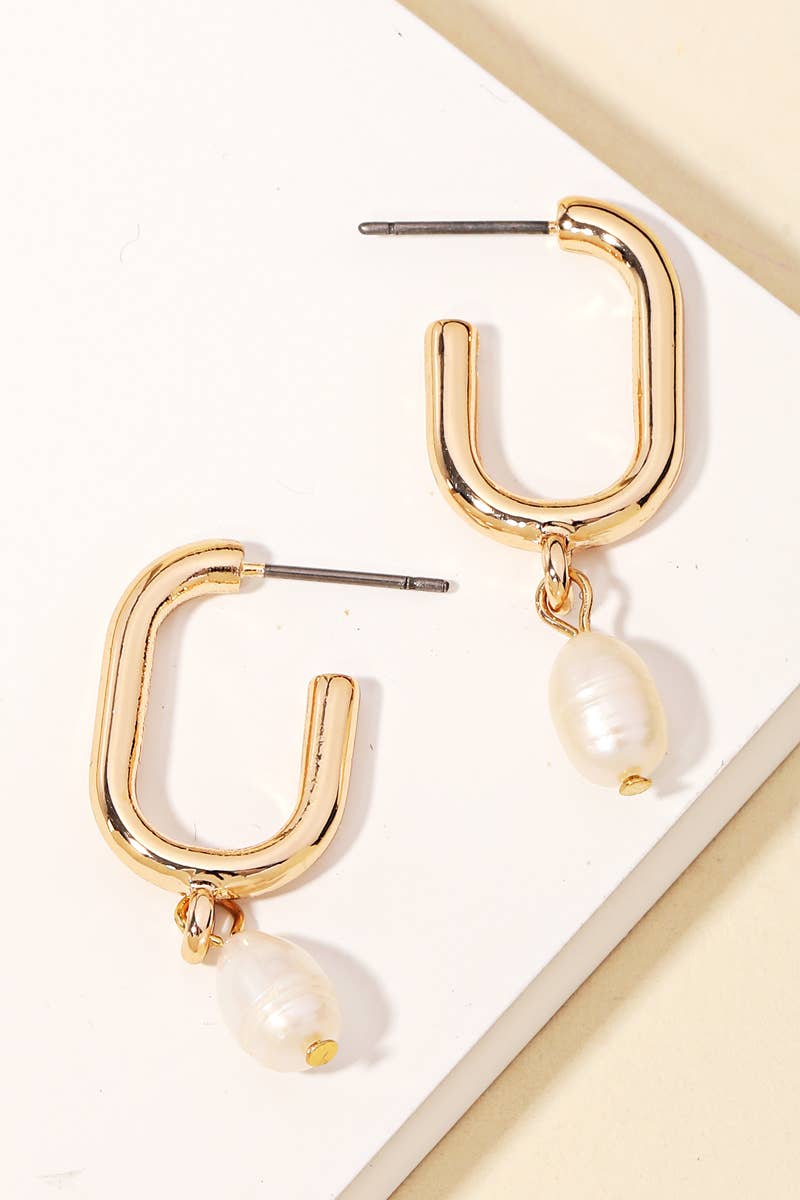 Oval Hoop Pearl Drop Earrings