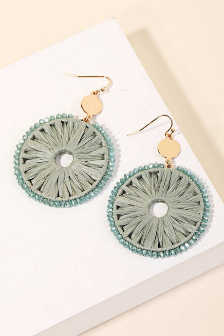 Moss- Round Raffia Disc Drop Earrings