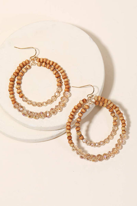 Natural- Beaded Circle Layered Drop Earrings