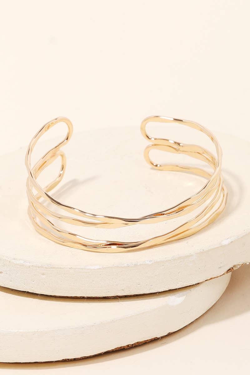 Gold- Metallic Hammered Cutout Cuff Bracelet
