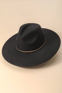 Black- Flat Brim Herringbone Chain Fedora Fashion Hat