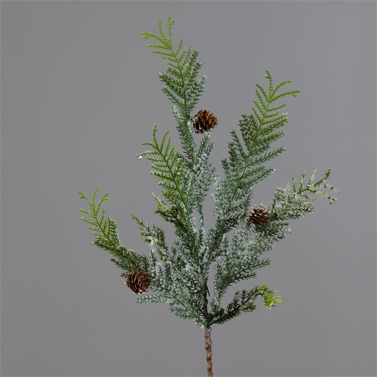 Frosted Winter Evergreen w/ Pinecones Stem