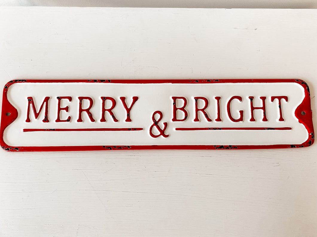 Merry + Bright Enamel Sign