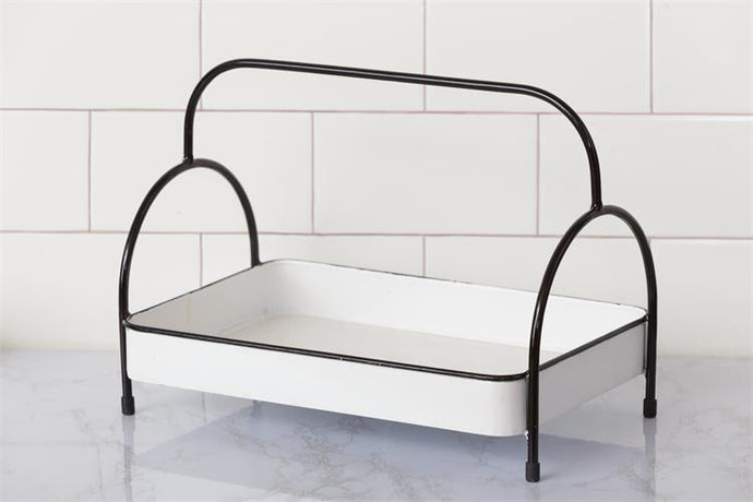 White Metal Tray w/ Handle