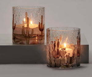 Crackle Glass Cactus Candle Holder