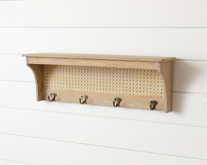 Wood Shelf With Caning And Hooks