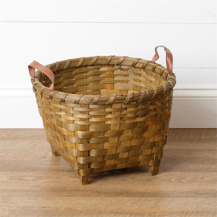Chipwood Basket Stand w/ Leather Handles