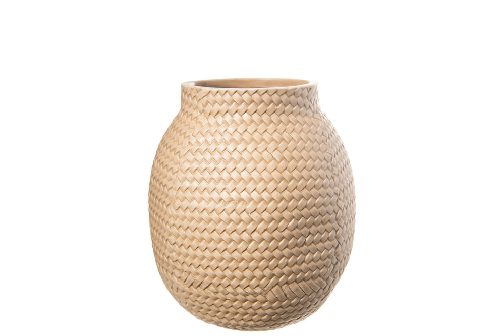 Ceramic Low Round Vase w/ Wide Top Opening