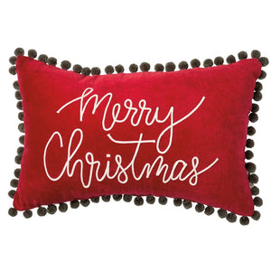 Merry Christmas Velvet Pom Pillow