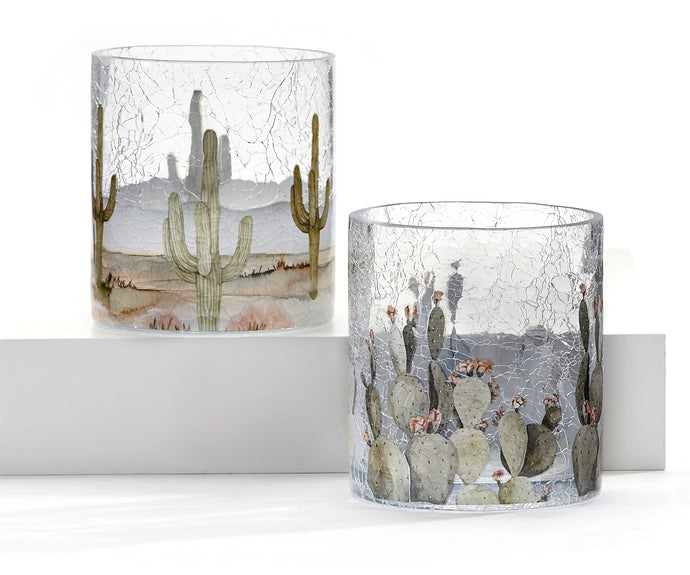 Crackle Glass Cactus Candle Holder