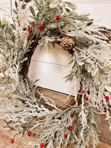 Snowy Twig + Cypress Wreath
