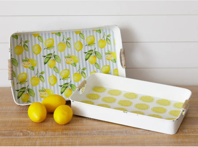 Lemon & Blue Stripe Trays