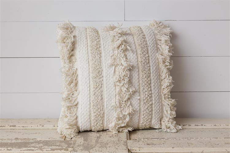 Woven Cream with Fringe and Sequins- Pillow