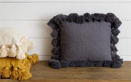 Slate Blue Tassel Pillow