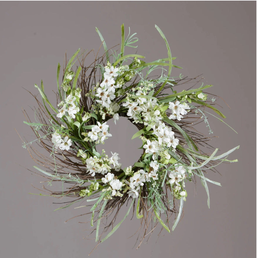 Twig & White Flowers Wreath