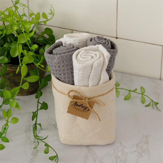 White & Gray Waffle Dish Cloth Set